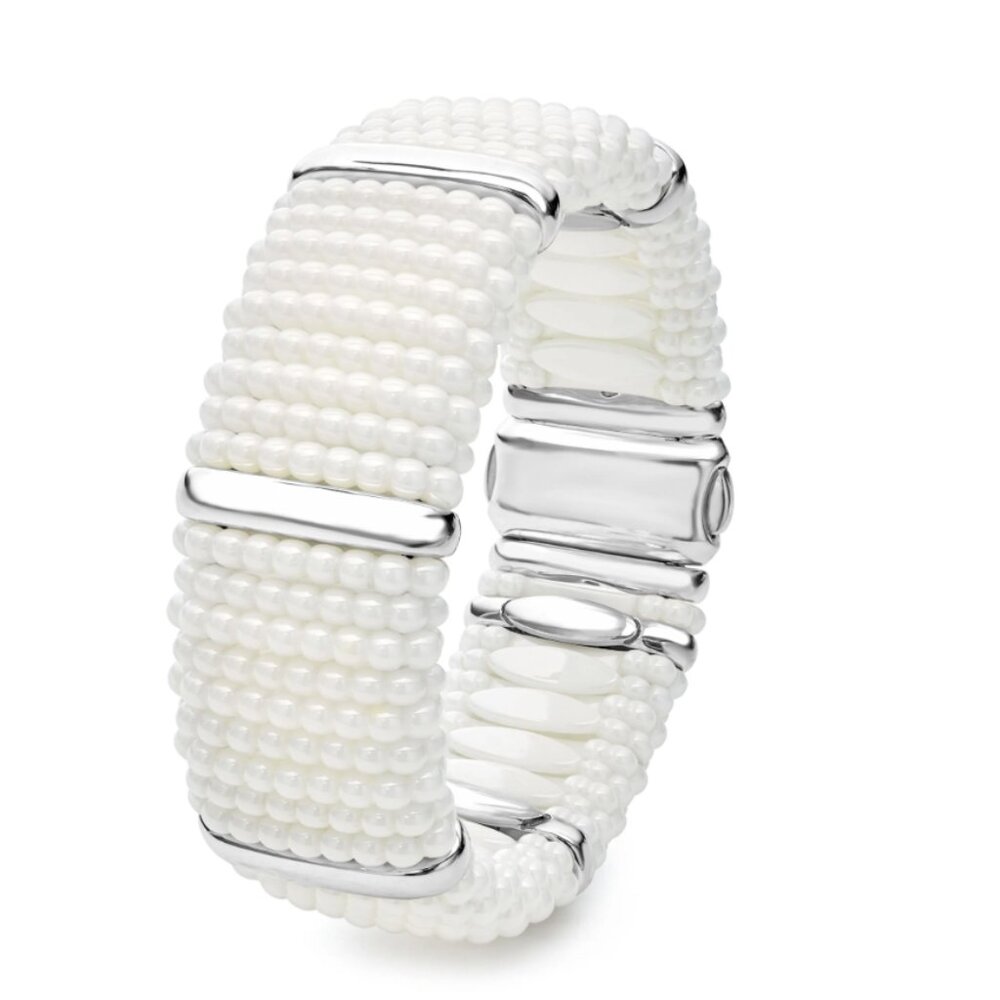 White Silver Station Statement Ceramic Caviar Bracelet | 23mm from LAGOS Sz 6&7